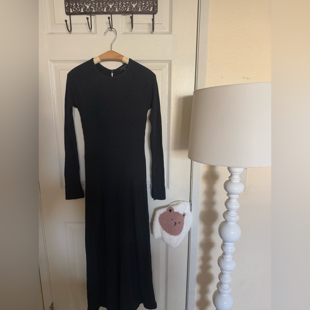Rag & Bone Echo Ribbed Long Sleeve Midi Dress Black Size XXS